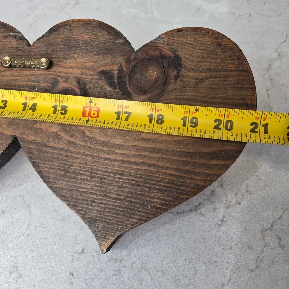 Vintage Wooden 3 Peg Heart‎ Wall Hanging Coat Rack 21